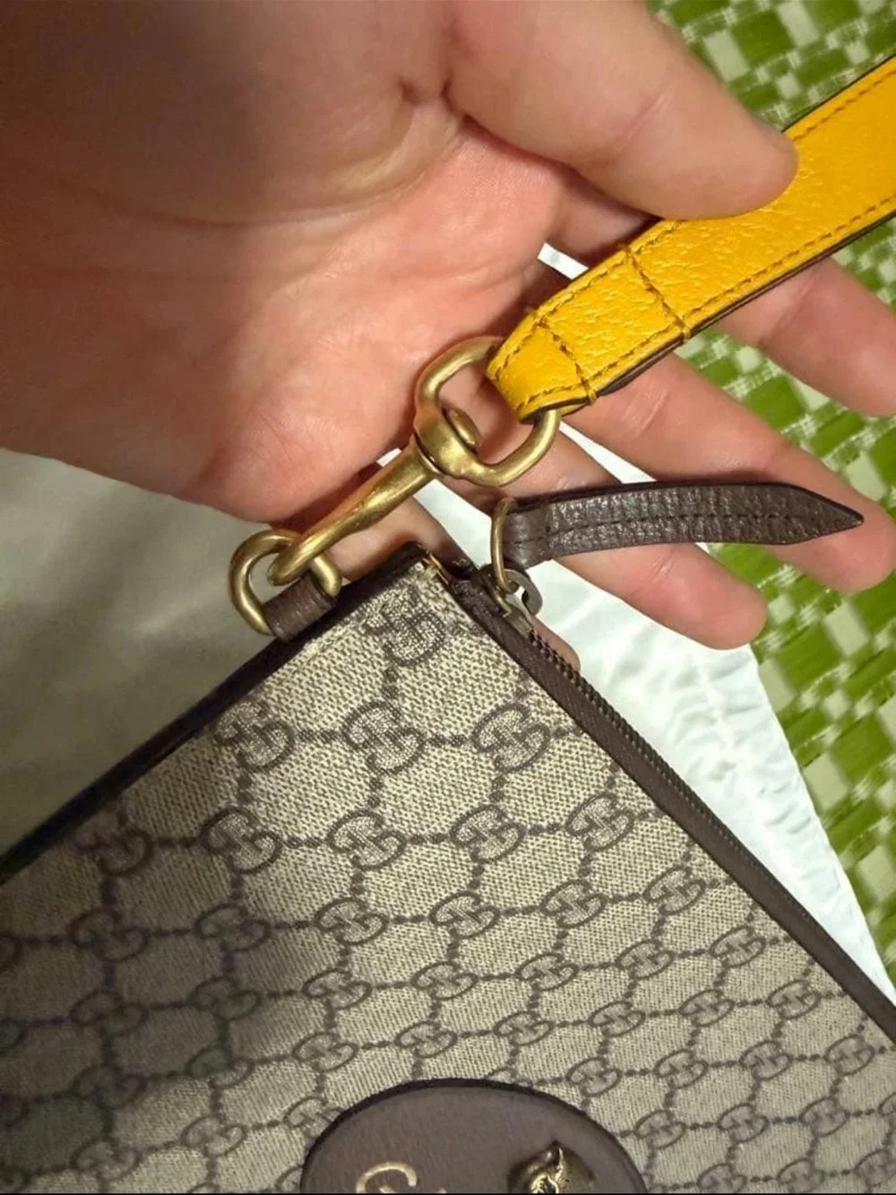 Gucci Beige/Brown GG Supreme Canvas Wristlet with Gold Hardware